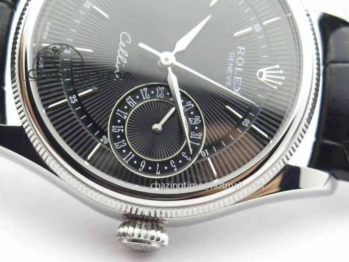 1223 Cellini Date VF Best Edition SS Black Dial Stick Markers On Black Leather Strap A Lightweight 3725